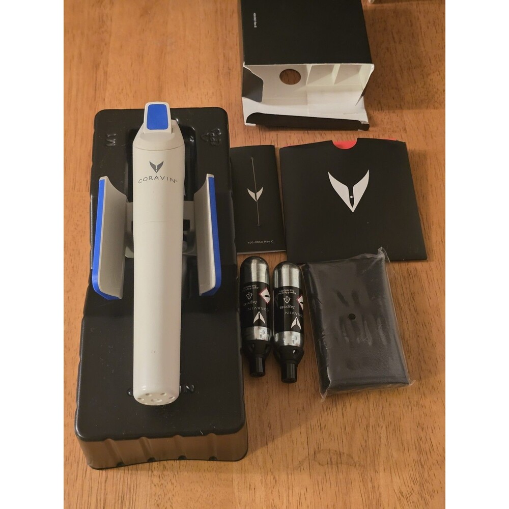 Coravin Model One Wine Preservation System White Blue + 2 Sealed Argon Capsules